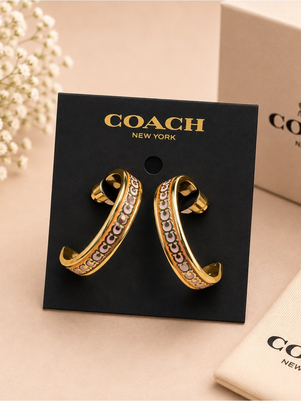 Coach Gold-Tone Bracelet Pair with Pink Enamel Signature C Motif